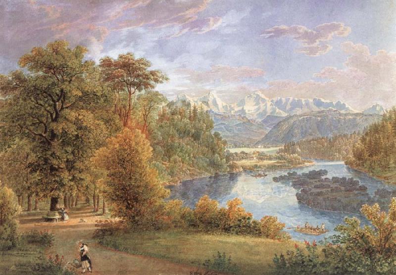 Gabriel Lory Pere Outlook of the Elfenau on the Aare and the Alps oil painting picture